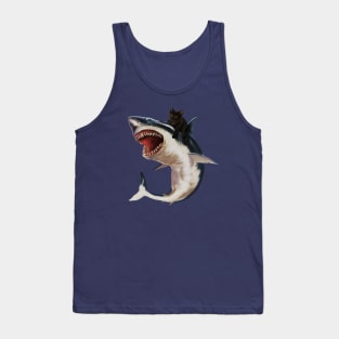 Funny Black Cat Riding a Shark, Cat Lover Tank Top